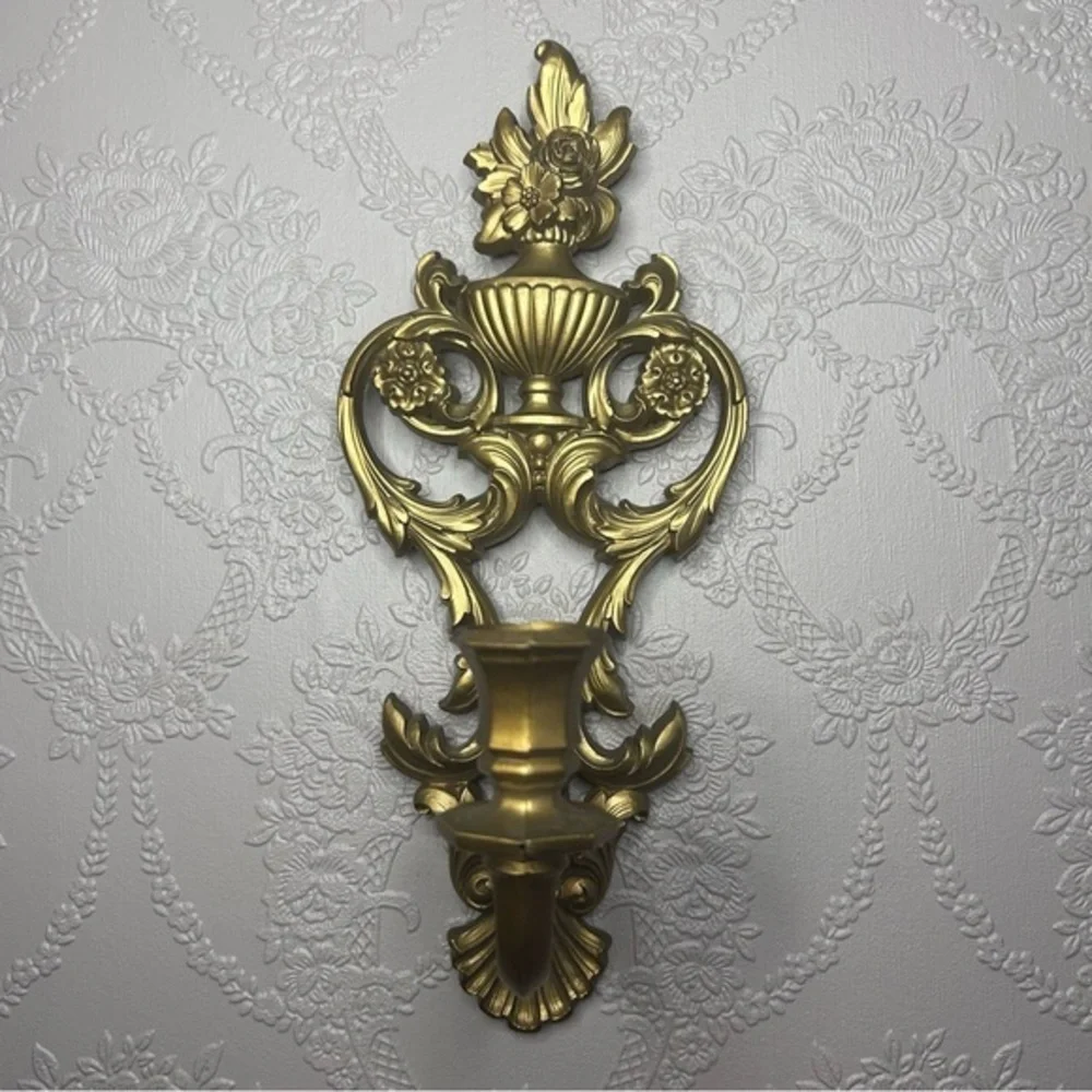 Vintage Dart Industries 4036 Gold Floral Plastic Resin Wall Sconce
